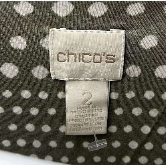 Chicos Striped Dots Easy Tee Top Womens Size 2 US Sz 12 Green Stretch Scoop Neck - Picture 3 of 6